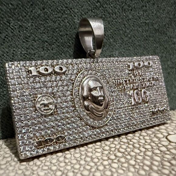 ICYβ$100 BILL PENDANT β .925 SILVER - Picture 4 of 17